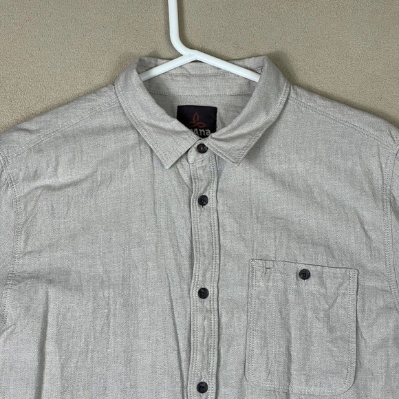 Prana Shirt Adult Medium Gray Short Sleeve Logo Outdoor Hiking Preppy Mens - Picture 2 of 8